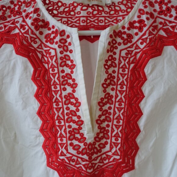Tory Burch Isla tunic red white embroidered cotton top XS 4 - Picture 7 of 12